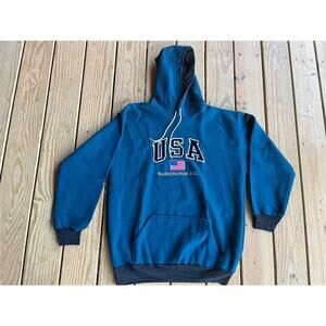 Washington D.C. Pullover Hoodie Sz. XL Velvet Embroidered. Teal/black. USA Flag.